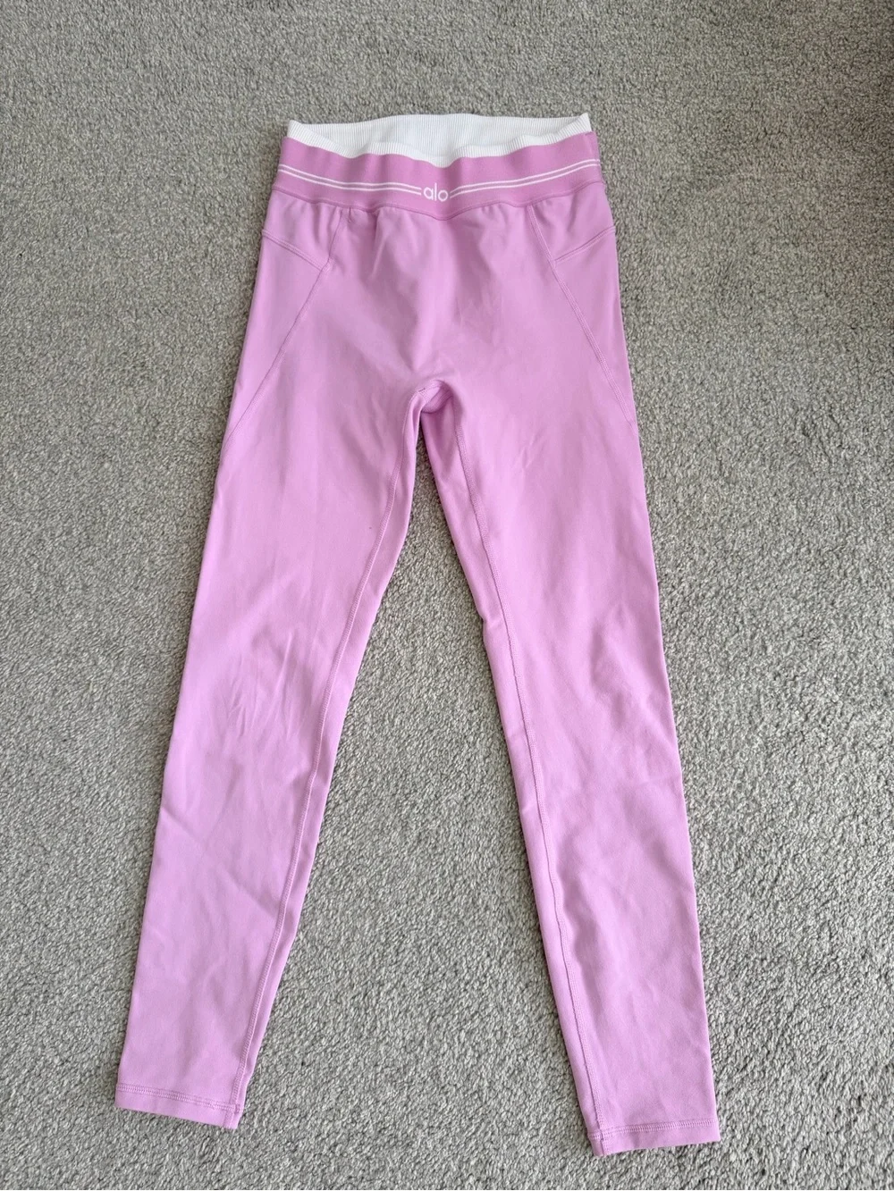 ALO Yoga Light Pink High-Rise Leggings with White Waistband